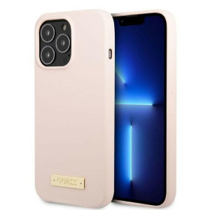 Оригинален гръб GUESS Silicone Logo Plate MagSafe GUHMP13XSPLP - iPhone 13 Pro Max розов - Img 1