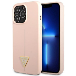 Оригинален гръб GUESS Silicone Triangle Logo GUHCP13LSLTGP - iPhone 13 Pro розов - Img 1
