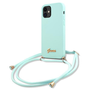 Оригинален гръб GUESS Silicone Vintage Gold Logo GUHCP12LCRTVSBL - iPhone 12 mini светлосин - Img 1