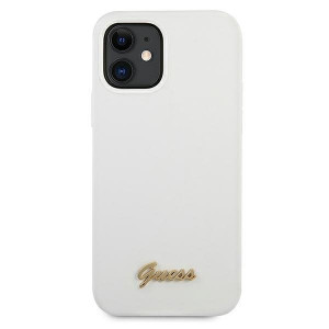 Оригинален гръб GUESS Silicone Vintage Gold Logo GUHCP12SLSLMGWH - iPhone 12 mini бял - Img 3