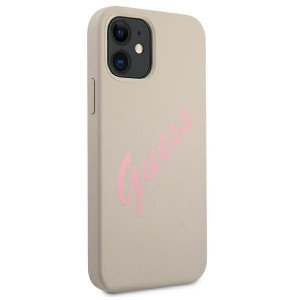 Оригинален гръб GUESS Silicone Vintage Script GUHCP12SLSVSGP - iPhone 12 mini бежов - Img 4
