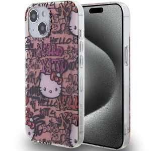 Оригинален гръб Hello Kitty IML Tags Graffiti - iPhone 15 розов - Img 1