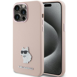 Оригинален гръб KARL LAGERFELD Silicone Choupette Metal Pin - iPhone 15 Pro розов - Img 1