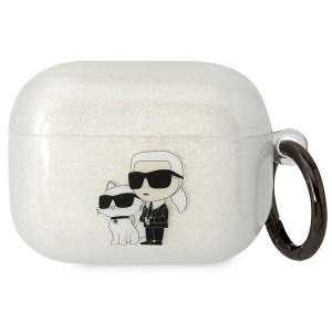 Оригинален калъф за слушалки Karl LAGERFELD Glitter Karl&Choupette KLAPHNKCTGT - AirPods Pro прозрачен - Img 1