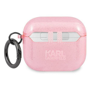Оригинален калъф за слушалки Karl LAGERFELD Glitter Karl's Head KLA3UKHGP - AirPods 3 розов - Img 2