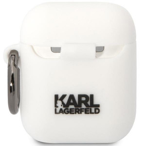 Оригинален калъф за слушалки Karl LAGERFELD Silicone Karl&Choupette KLACA2SILKCW - AirPods 1 / 2 бял - Img 2