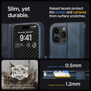 Оригинален калъф тип книга с каишка SPIGEN Wallet S - iPhone 15 Pro тъмносин - Img 12