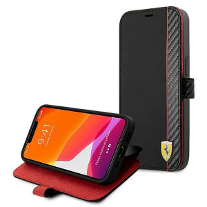 Оригинален калъф тип книга FERRARI Track Carbon Stripe FESAXFLBKP13SBK - iPhone 13 mini черен - Img 6