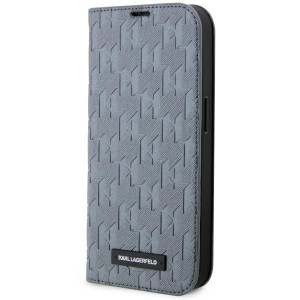 Оригинален калъф тип книга KARL LAGERFELD Saffiano Monogram KLBKP14LSAKLHPG - iPhone 14 Pro сребрист - Img 1