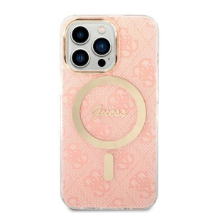 Оригинален комплект GUESS 4G Print (гръб + зарядно) MagSafe GUBPP13LH4EACSP - iPhone 13 Pro розов - Img 3
