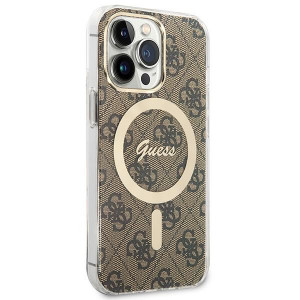 Оригинален комплект GUESS 4G Print (гръб + зарядно) MagSafe GUBPP13LH4EACSW - iPhone 13 Pro кафяв - Img 4