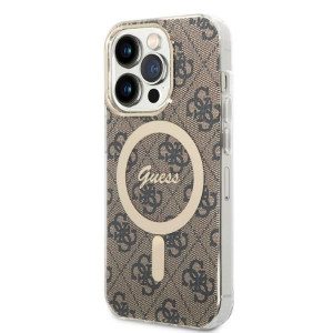 Оригинален комплект GUESS 4G Print (гръб + зарядно) MagSafe GUBPP14LH4EACSW - iPhone 14 Pro кафяв - Img 2