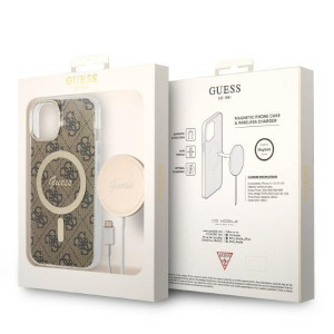 Оригинален комплект GUESS 4G Print (гръб + зарядно) MagSafe GUBPP14MH4EACSW - iPhone 14 Plus кафяв - Img 10