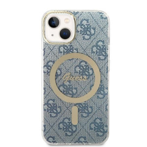 Оригинален комплект GUESS 4G Print (гръб + зарядно) MagSafe GUBPP14SH4EACSB - iPhone 14 син - Img 3