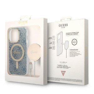 Оригинален комплект GUESS 4G Print (гръб + зарядно) MagSafe GUBPP14XH4EACSB - iPhone 14 Pro Max син - Img 9