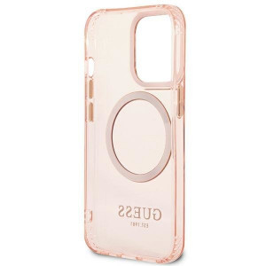 Оригинален полупрозрачен твърд гръб GUESS Gold Outline MagSafe GUHMP13LHTCMP - iPhone 13 Pro розов - Img 7