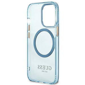Оригинален полупрозрачен твърд гръб GUESS Gold Outline MagSafe GUHMP13XHTCMB - iPhone 13 Pro Max син - Img 7