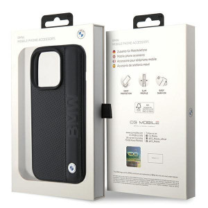 Оригинален твърд гръб от еко кожа BMW Leather Textured & Stripe - iPhone 15 Pro черен - Img 8