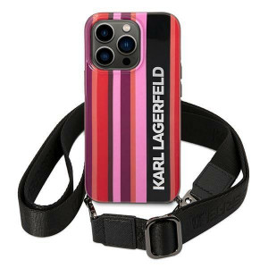 Оригинален твърд гръб с презрамка KARL LAGERFELD Color Stripes Strap KLHCP14XSTSTP - iPhone 14 Pro Max розов - Img 2