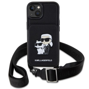 Оригинален твърд гръб с презрамка KARL LAGERFELD Saffiano Karl & Choupette KLHCP14MCSAKCPMK - iPhone 14 Plus черен - Img 2