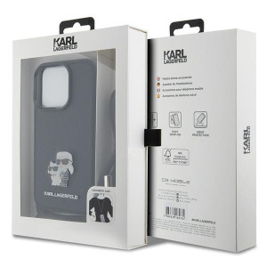Оригинален твърд гръб с презрамка KARL LAGERFELD Saffiano Metal Pin Karl & Choupette - iPhone 15 Pro черен - Img 7