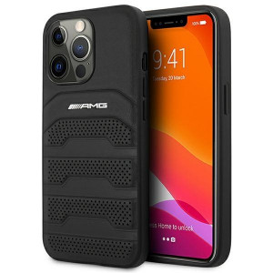 Оригинален твърд гръб AMG Leather Debossed Lines AMHCP14LGSEBK - iPhone 14 Pro черен - Img 1