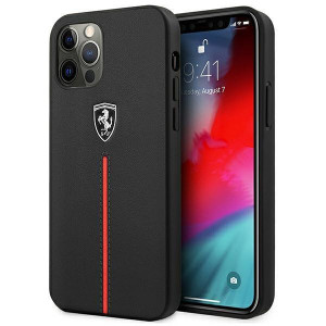 Оригинален твърд гръб FERRARI Off Track Leather Nylon Stripe FEOMSHCP12LBK - iPhone 12 Pro Max черен - Img 1