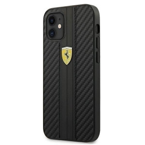 Оригинален твърд гръб FERRARI Track PU Carbon FESNECHCP12SBK - iPhone 12 mini черен - Img 1