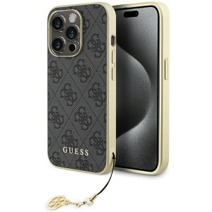 Оригинален твърд гръб GUESS 4G Charms GUHCP15LGF4GGR - iPhone 15 Pro сив - Img 1