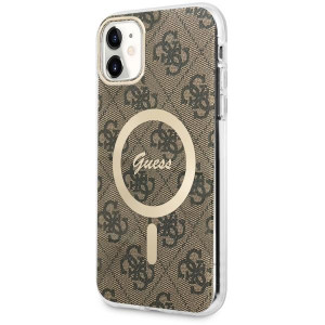 Оригинален твърд гръб GUESS 4G GUHMN61H4STW - iPhone 11 кафяв - Img 1