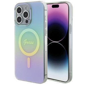 Оригинален твърд гръб GUESS IML Iridescent MagSafe - iPhone 15 Pro тюркоаз - Img 1
