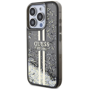 Оригинален твърд гръб GUESS Liquid Glitter Gold Stripes - iPhone 15 Pro черен - Img 2
