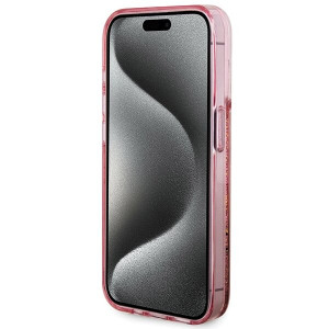 Оригинален твърд гръб GUESS Liquid Glitter Gold Stripes - iPhone 15 Pro розов - Img 5