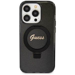 Оригинален твърд гръб GUESS Ring Stand Script Glitter MagSafe - iPhone 14 Pro черен - Img 3