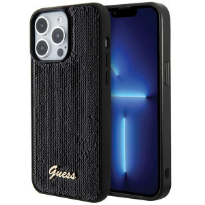 Оригинален твърд гръб GUESS Sequin Script Metal - iPhone 15 Pro черен - Img 1