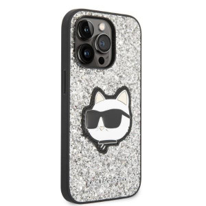 Оригинален твърд гръб KARL LAGERFELD Glitter Choupette Patch KLHCP14LG2CPS - iPhone 14 Pro сребрист - Img 4