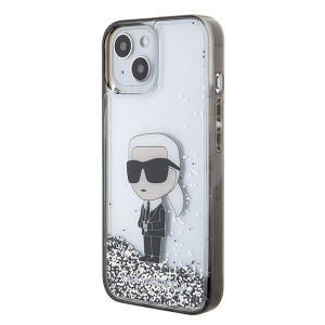 Оригинален твърд гръб KARL LAGERFELD Liquid Glitter Ikonik KLHCP15SLKKNSK - iPhone 15 прозрачен - Img 2