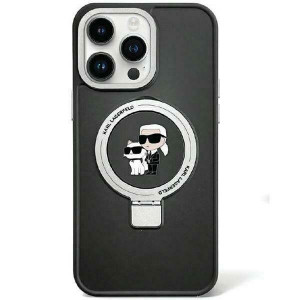 Оригинален твърд гръб KARL LAGERFELD Ring Stand Karl & Choupette MagSafe KLHMP15MHMRSKCK - iPhone 15 Plus черен