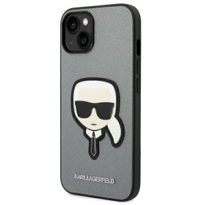 Оригинален твърд гръб KARL LAGERFELD Saffiano Karl's Head Patch KLHCP14SSAPKHG - iPhone 14 сребрист - Img 2