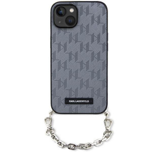 Оригинален твърд гръб KARL LAGERFELD Saffiano Monogram Chain KLHCP14SSACKLHPG - iPhone 14 сребрист - Img 2