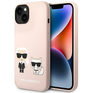 Оригинален твърд гръб KARL LAGERFELD Silicone Karl & Choupette KLHMP14MSSKCI MagSafe - iPhone 14 Plus светлорозов - Img 1