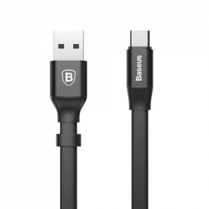 Плосък кабел за зареждане и данни със закопчалка BASEUS Nimble USB Type A към USB Type C 2A 0.23m (CATMBJ-01) черен - Img 2