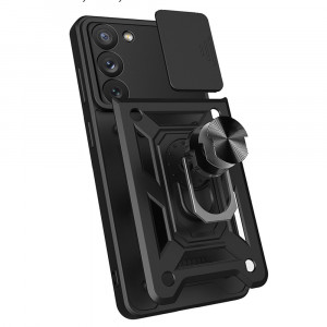 Подсилен гръб Hybrid Armor Camshield с подвижно покритие за камерата и стойка - Samsung Galaxy S23 син - Img 8