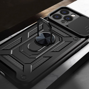 Подсилен гръб Hybrid Armor Camshield с подвижно покритие за камерата и стойка - iPhone 14 Plus син - Img 7
