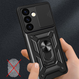 Подсилен гръб Hybrid Armor Camshield с подвижно покритие за камерата и стойка - Samsung Galaxy S24+ черен - Img 7