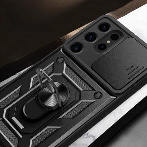 Подсилен гръб Hybrid Armor Camshield с подвижно покритие за камерата и стойка - Samsung Galaxy S24 Ultra черен - Img 9