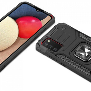 Подсилен гръб WOZINSKY Ring Armor със стойка - Samsung Galaxy A03s черен - Img 2
