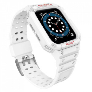 Подсилен калъф за корпус с каишка Protect - Apple Watch 41mm Series 9 / 41mm Series 8 / 41mm Series 7 / 40mm Series 6 / 40mm SE / 40mm Series 5 / 40mm Series 4 / 38mm Series 3 / 38mm Series 2 бял - Img 1