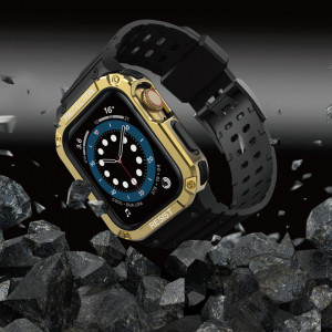 Подсилен калъф за корпус с каишка Protect - Apple Watch 45mm Series 9 / 45mm Series 8 / 45mm Series 7 / 44mm SЕ (2nd gen) / 44mm SE / 44mm Series 6 / 44mm Series 5 / 44mm Series 4 / 42mm Series 3 / 42mm Series 2 черен / златист - Img 6