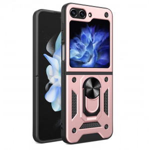 Подсилен калъф Hybrid Armor Camshield с подвижно покритие за камерата и стойка - Z Flip5 розов - Img 1
